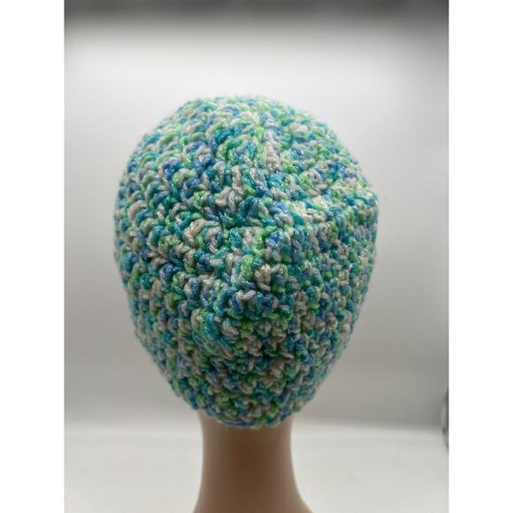 Crochet Metallic Pastel Blue Green Woven Beanie Cap Hat Winter Hat X-Small - Picture 5 of 9